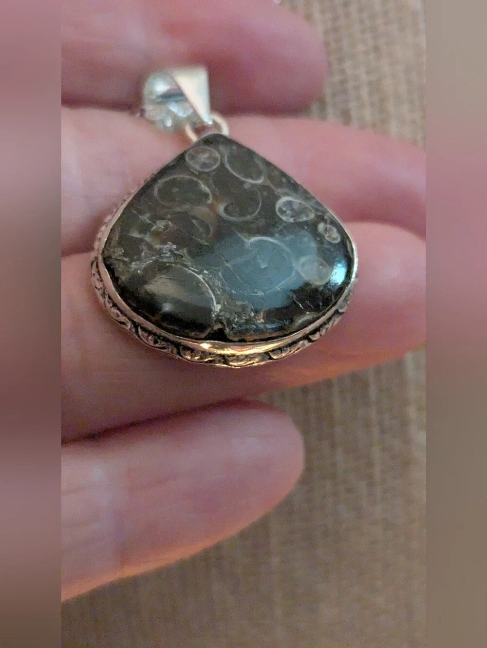 Turritella Fossil Agate Sterling Silver Pendant P052926-03